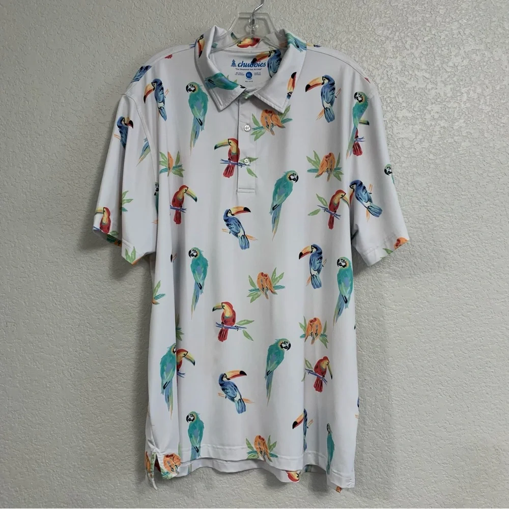 Chubbies Golf Polo Shirt Men XL Performance Birds Of Paradise AOP All Over Print